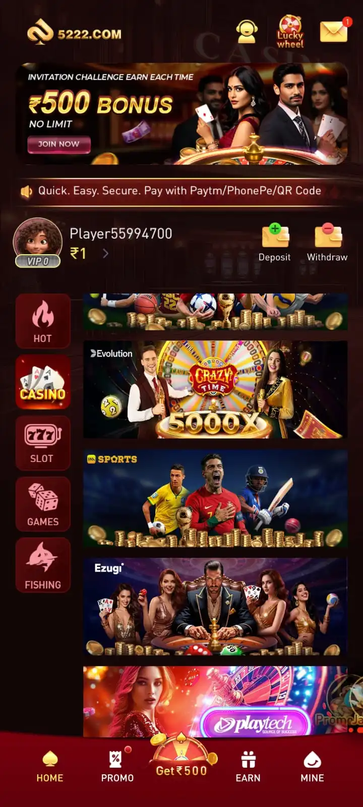 5222 Game Android mobile gaming interface