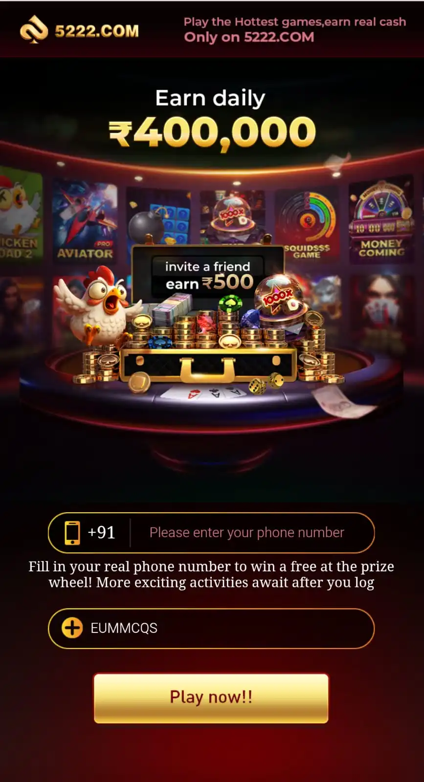 5222 Game app promotional and gaming screen