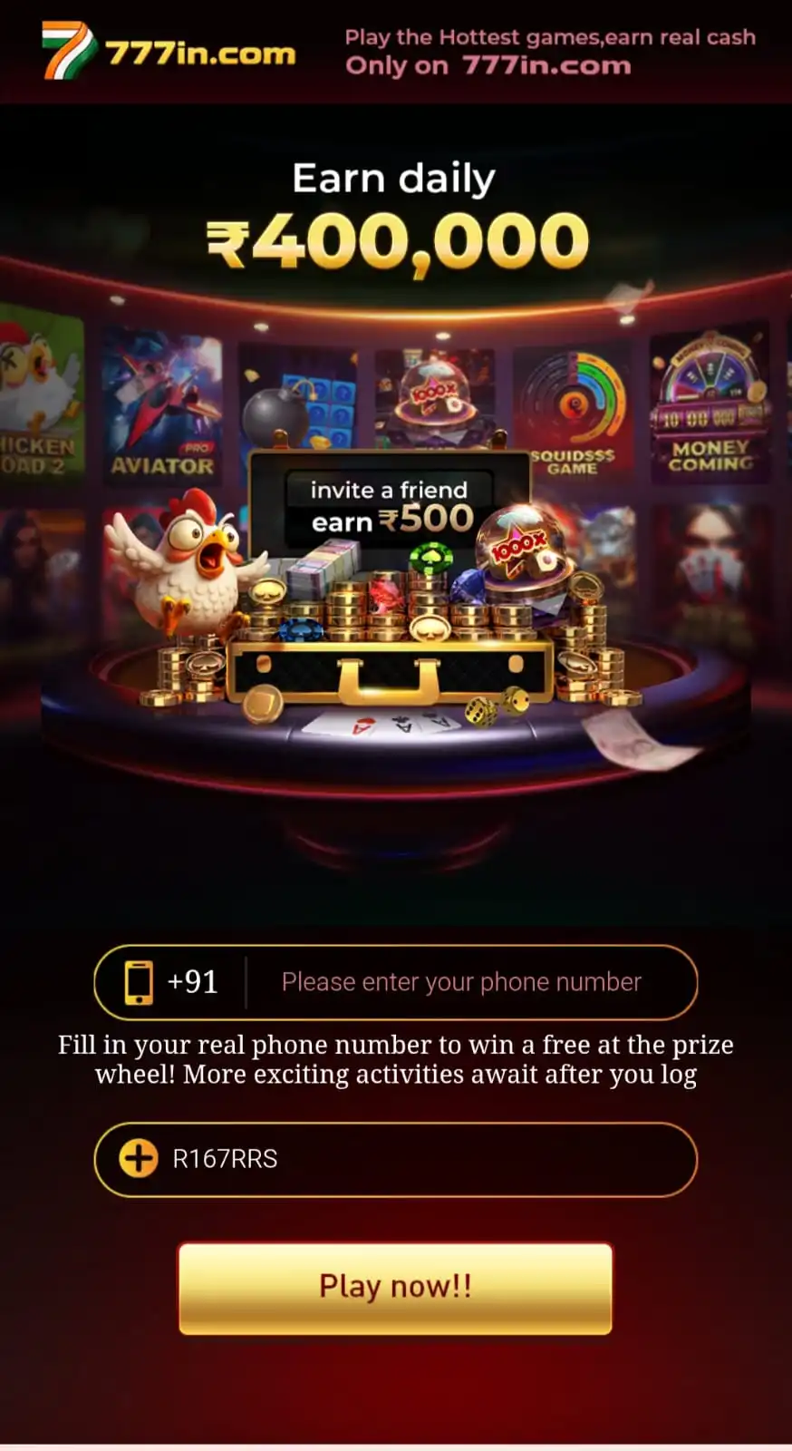 777in Game mobile app interface with gaming categories