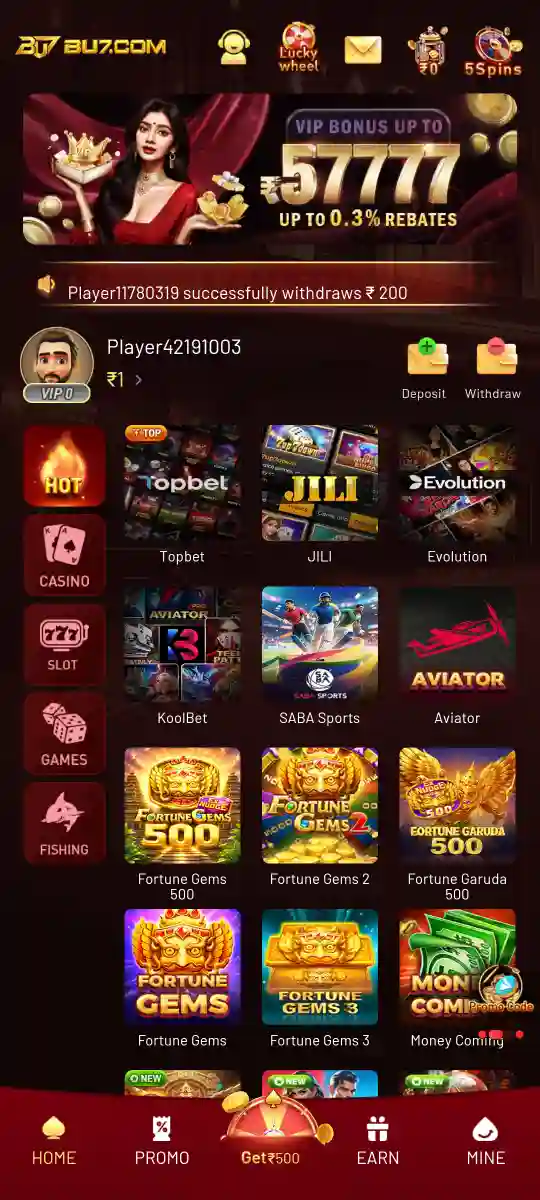 BU7 Game APK account and gaming screen