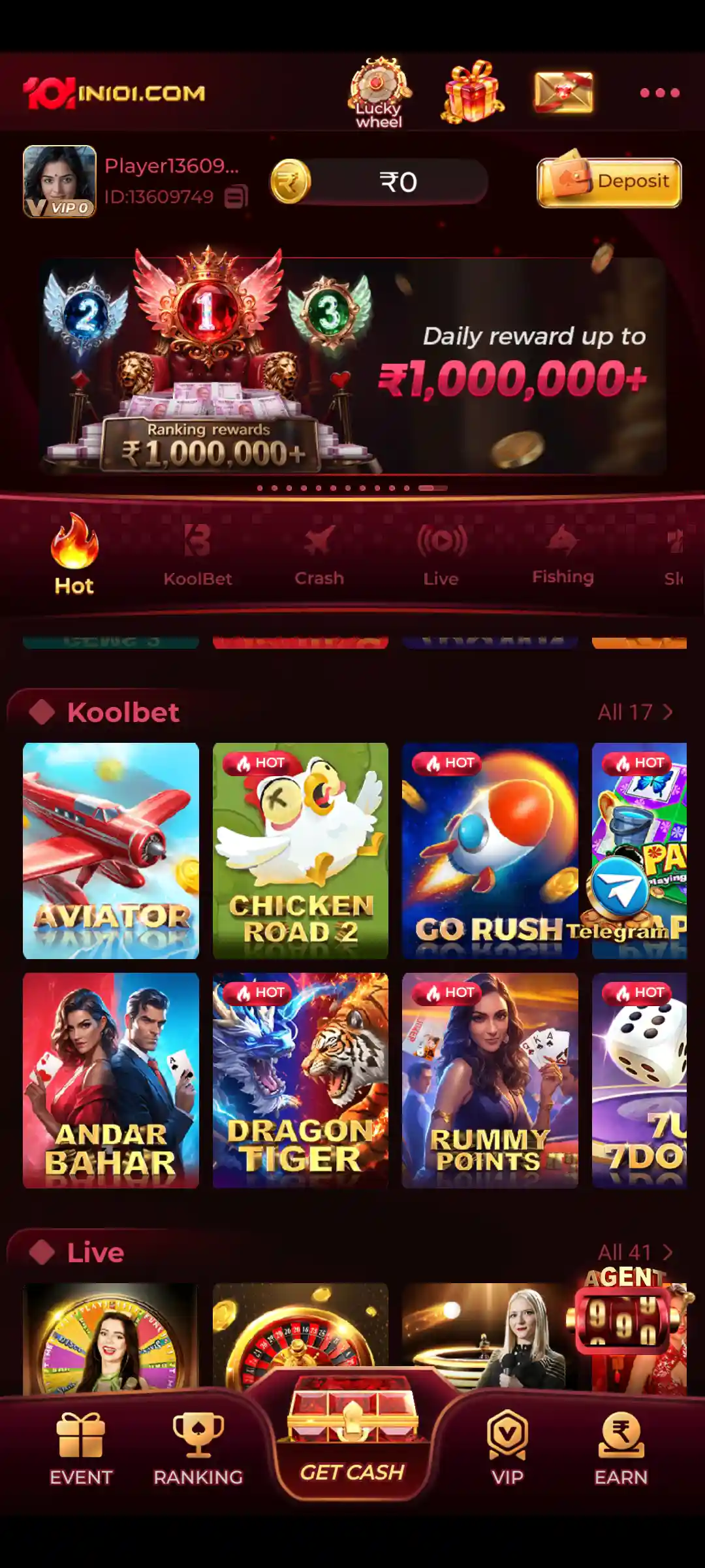 IN101 Game APK and account interface